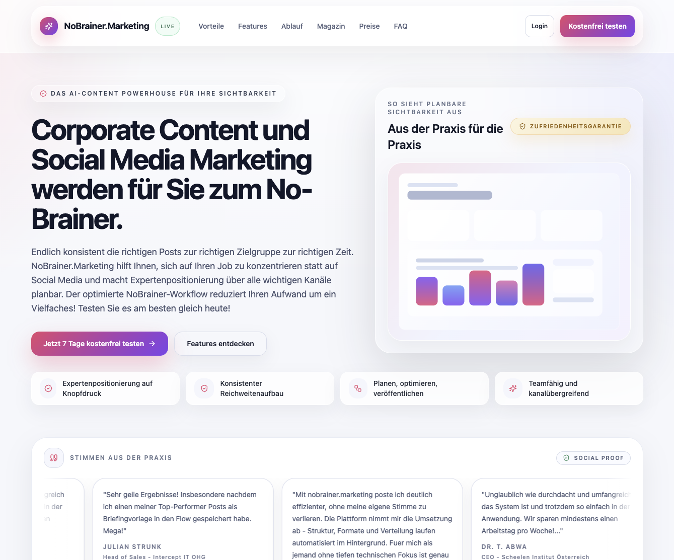 Screenshot einer KI-Content-Plattform mit Workflow-Ansicht